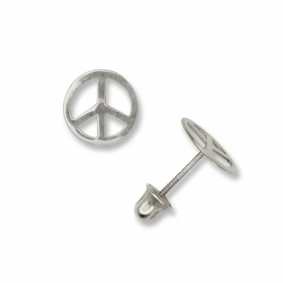 Authentic 14K White or Yellow Gold Peace Sign Screw Back Stud Earring - Picture 3 of 3